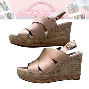 Clarks Artisan Womens 8 Nude Espadrille Leather Platform Wedge Slingback Sandals